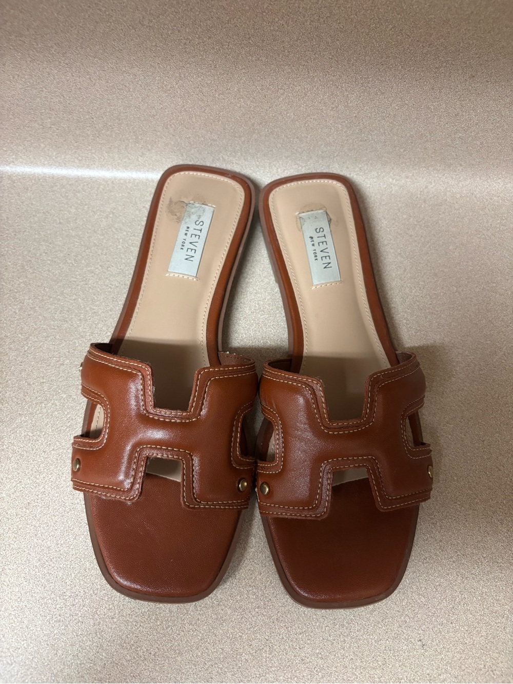 Steve Madden Cognac Leather Slide Mules - Picture 3 of 8